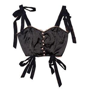 💖Pretty Damage Black Lace Tie Corset Crop Coquette Gothic Regency Whimsigoth